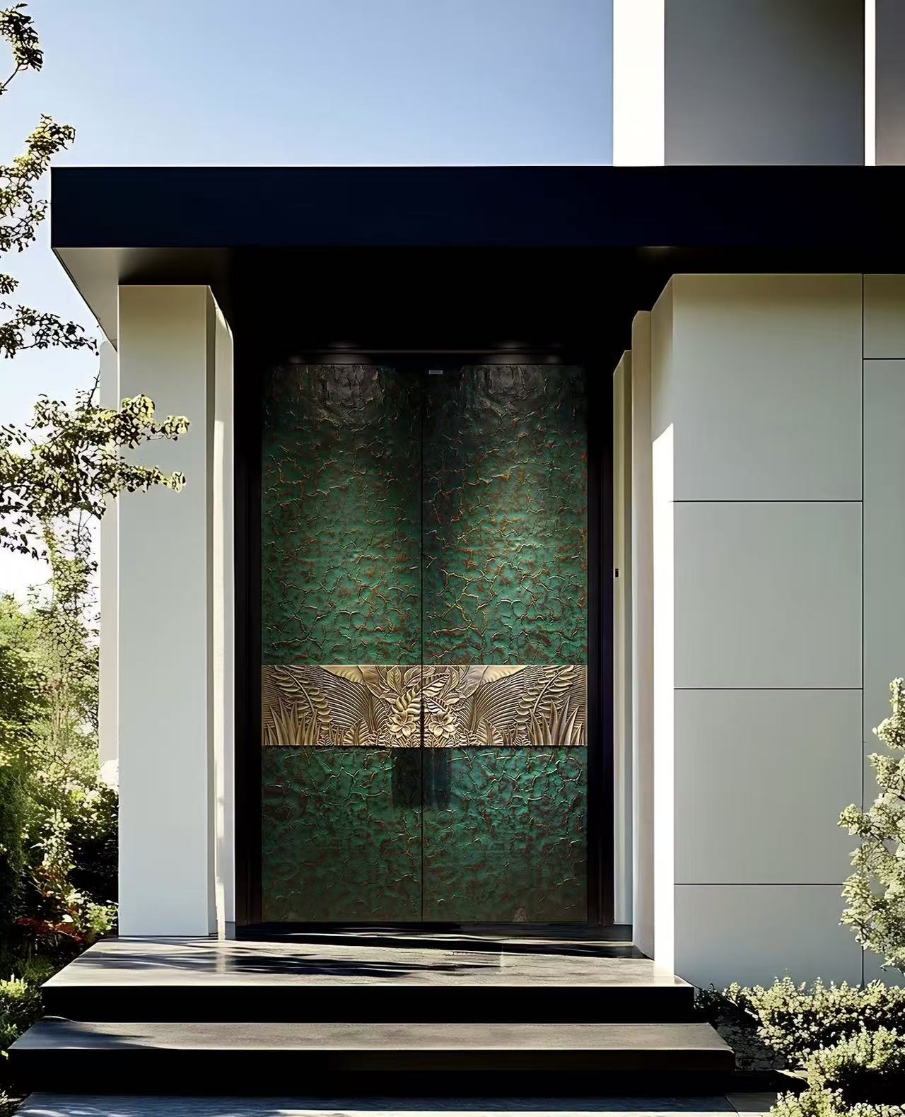TINNO 铜绿浮雕入户门｜以自然肌理，镌刻当代大宅的艺术气