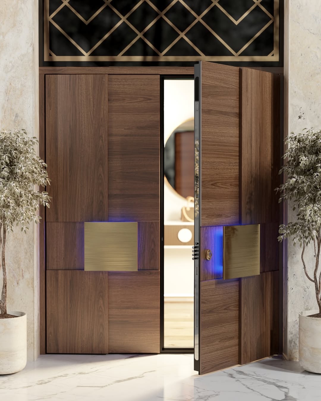 TINNO 木艺金属拼接入户门｜以轻奢质感，重构现代大宅的归