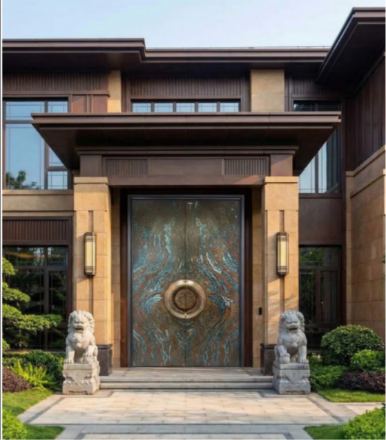 TINNO 铜艺山水纹入户门｜以东方意境，镌刻中式大宅的威仪